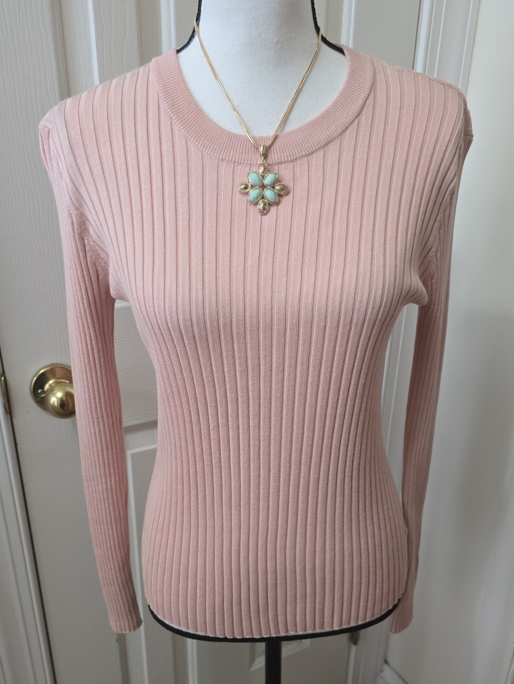NINE WEST BRAND WOMEN'S LONG SLEEVES PINK RIBBED CREWNECK SWEATER SIZE LARGE